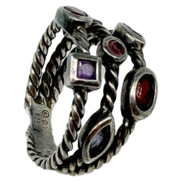 David Yurman Three-Row Berry Confetti Ring in Multicolor Sterling Silver - Picture 4 of 7